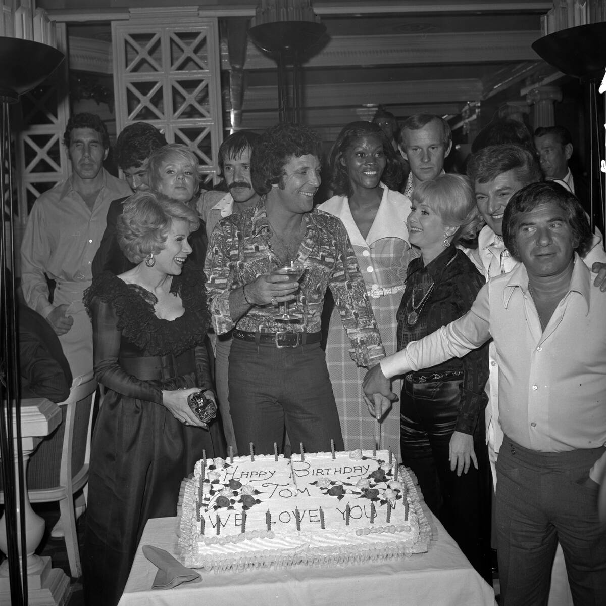 Tom Jones birthday party at Caesars Palace with Joan Rivers, Joey Heatherton, Sonny Bono, Dionn ...