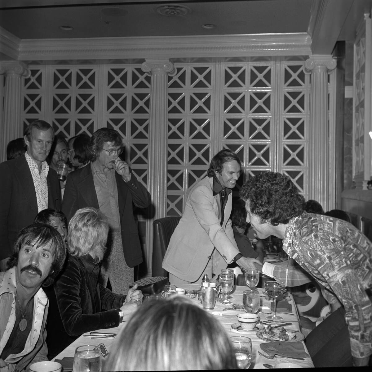 Tom Jones birthday party at Caesars Palace on June 5, 1974, with Tommy Smothers, Dick Smothers ...