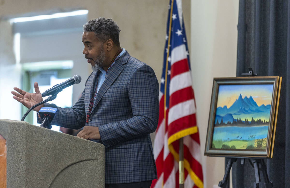 Congressman Steven Horsford speaks to leaders, Nevada tribal members and community members duri ...