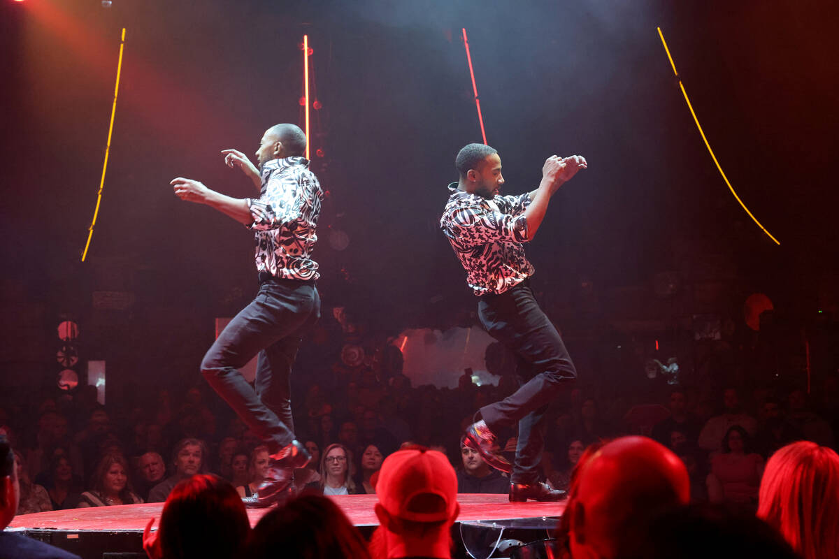 Twin brothers Sean and John Scott tap dance during “Absinthe” at Caesars Palace o ...