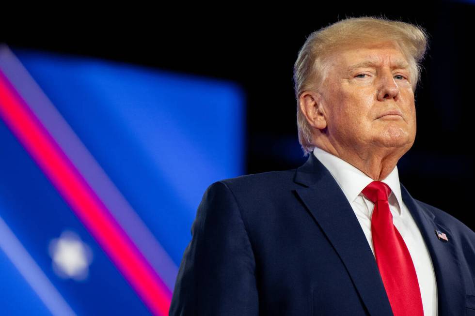 Former President Donald Trump prepares to speak at the Conservative Political Action Conference ...