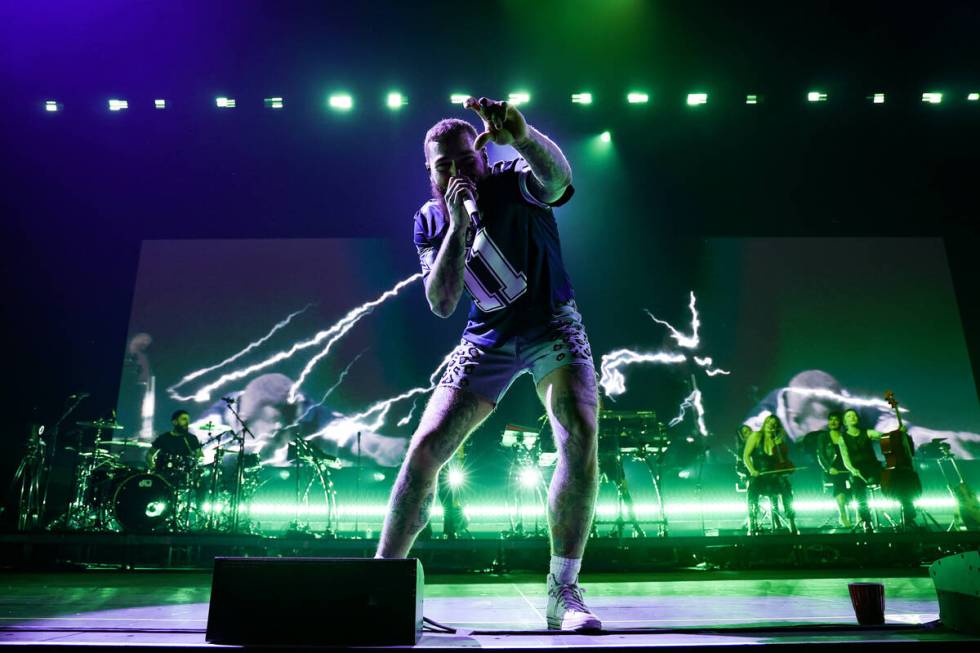 LAS VEGAS, NEVADA - DECEMBER 30: Post Malone performs onstage as Fontainebleau Las Vegas rings ...