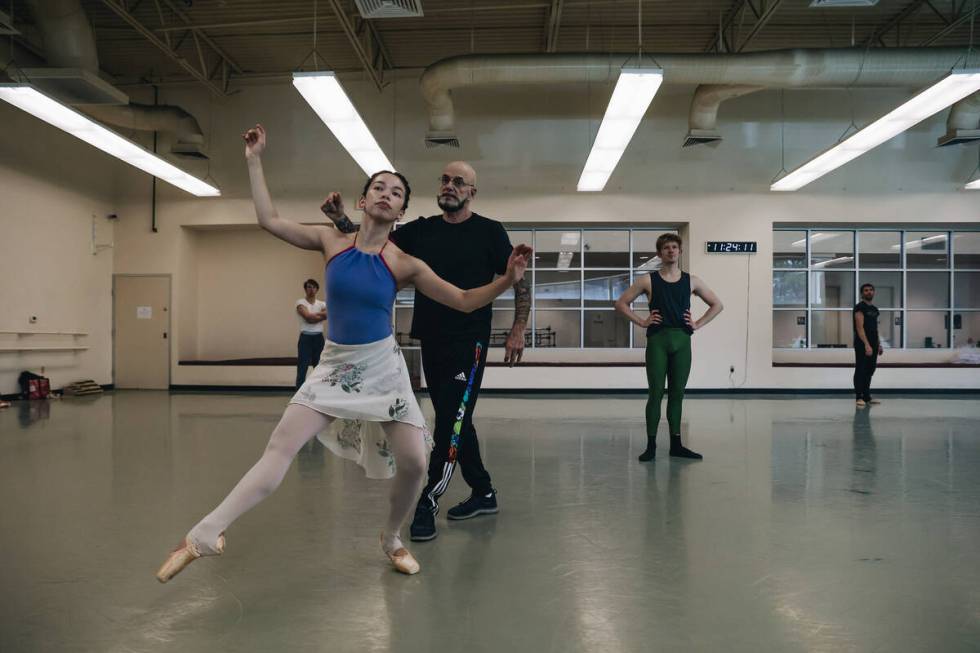 Nevada Ballet chroeographer James Canfield coaches company dancer Shelby Rambo during a rehears ...