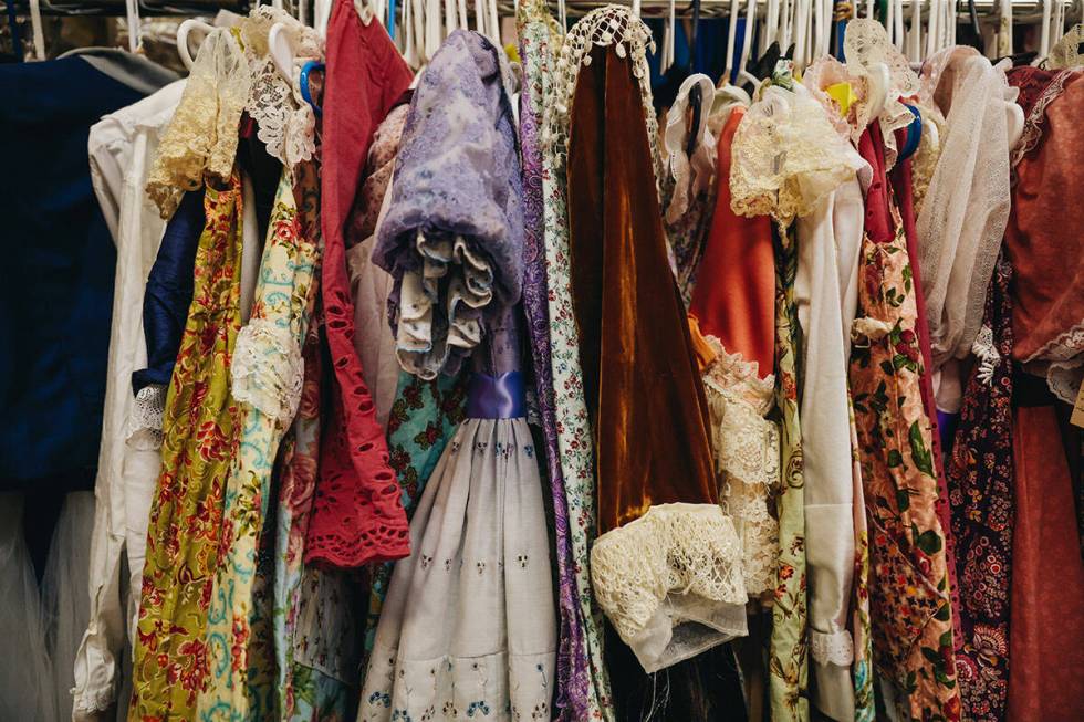Nutcracker costumes sit on a rack in the Nevada Ballet Theatre wardrobe room on Thursday, Nov. ...