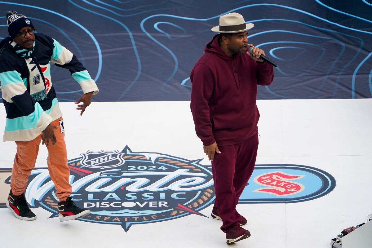 Sir Mix-a-Lot performs before the NHL Winter Classic hockey game between the Seattle Kraken and ...