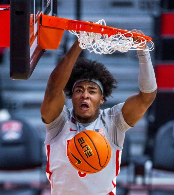 UNLV Rebels forward Rob Whaley Jr. (5) dunks over the Bethesda University Flames during the sec ...