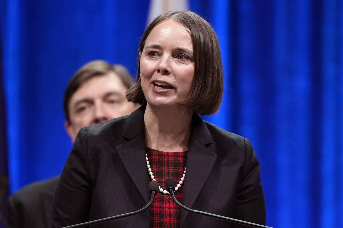 FILE - Secretary of State Shenna Bellows speaks at an event, Jan. 4, 2023, in Augusta, Maine. B ...