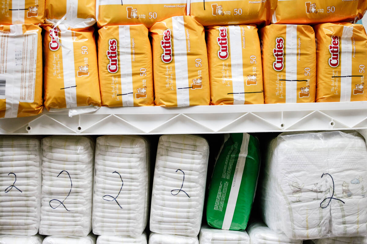 Diapers are organized on shelves at Baby's Bounty in North Las Vegas, Thursday, Dec. 7, 2017. T ...