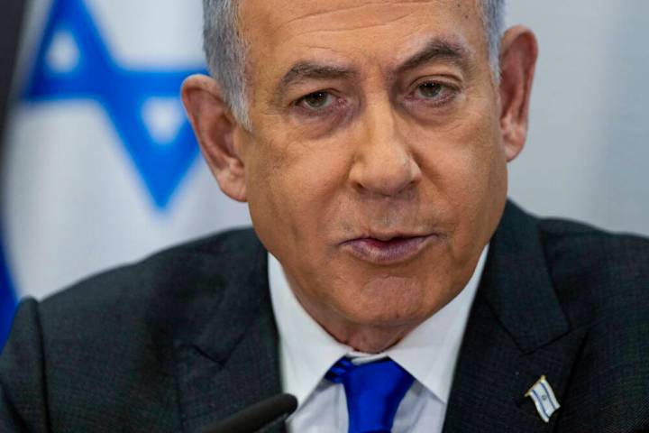 FILE - Israeli Prime Minister Benjamin Netanyahu chairs a cabinet meeting at the Kirya military ...