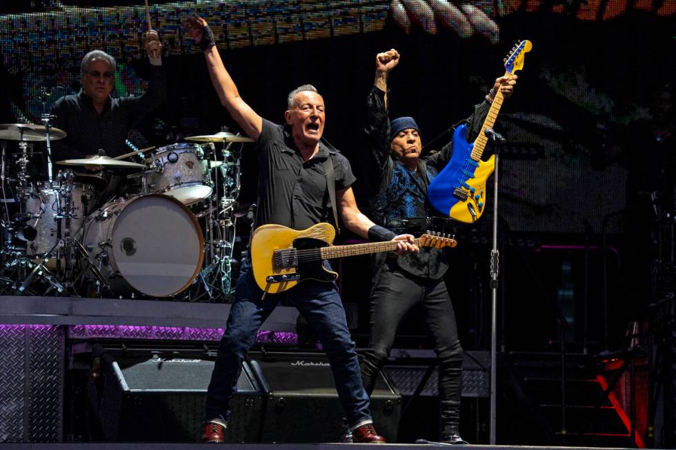 Bruce Springsteen, left, and E Street Band member Steven Van Zandt perform on Aug. 9, 2023, at ...