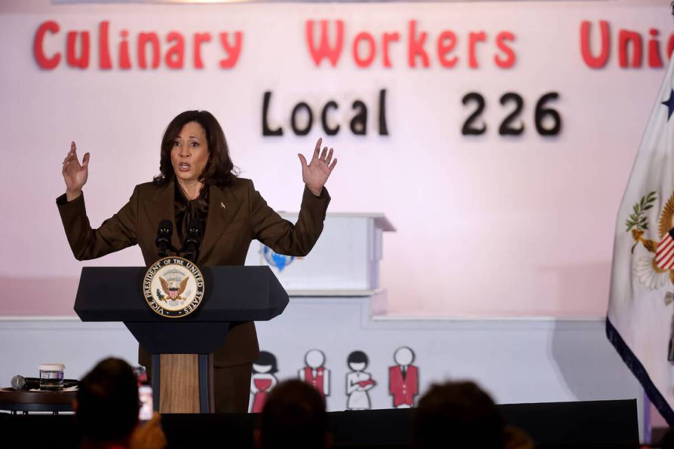 Vice President Kamala Harris speaks to Culinary Union members and guests at union headquarters ...