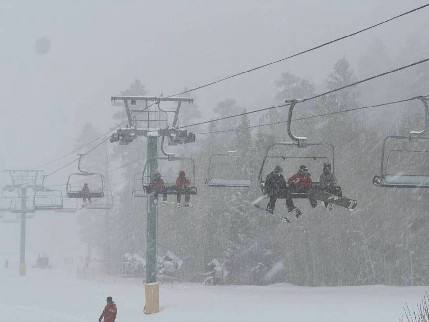 Skiers enjoyed the downfall of snow on Lee Canyon on Jan 3, 2024. More than 9 inches of snow we ...