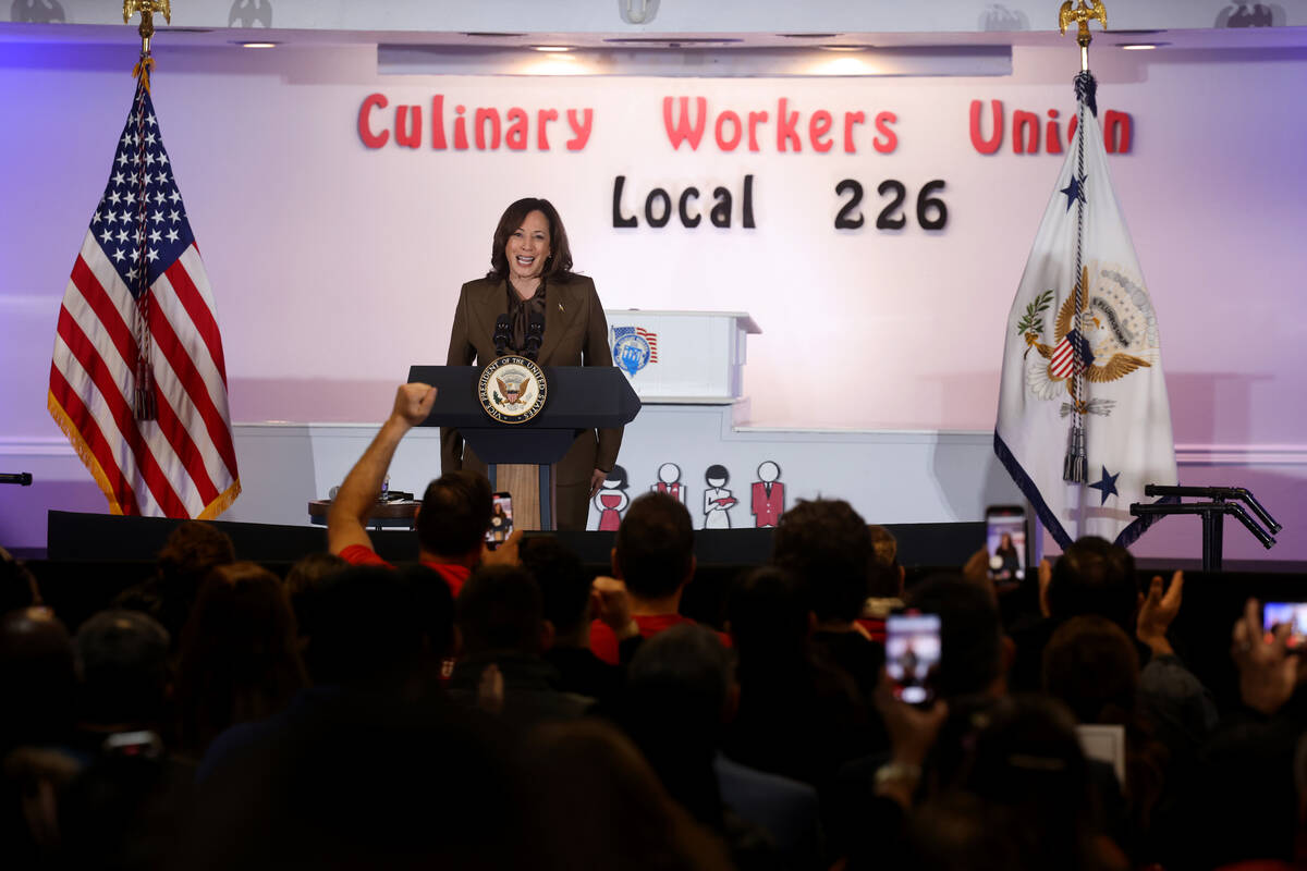 Vice President Kamala Harris speaks to Culinary Union members and guests at union headquarters ...