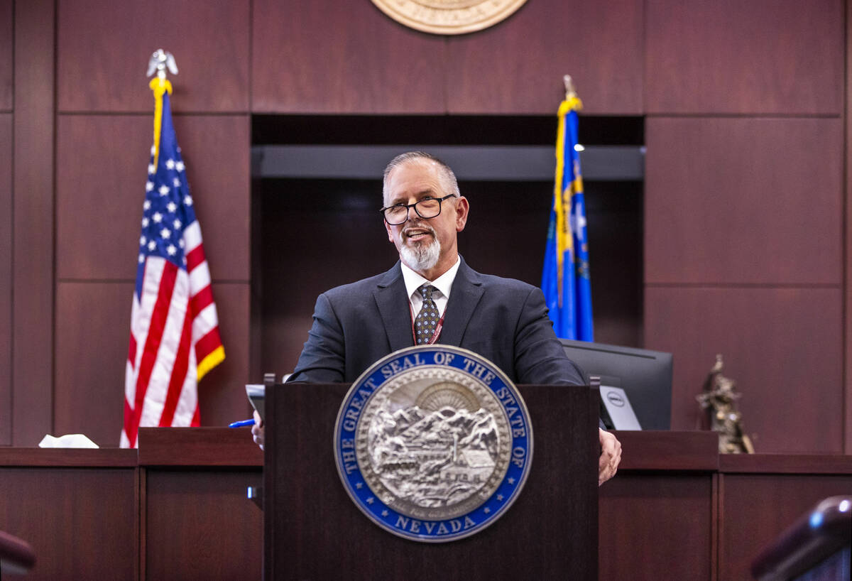 Chief Judge Jerry Wiese II speaks in his courtroom during a press conference by about Deobra Re ...