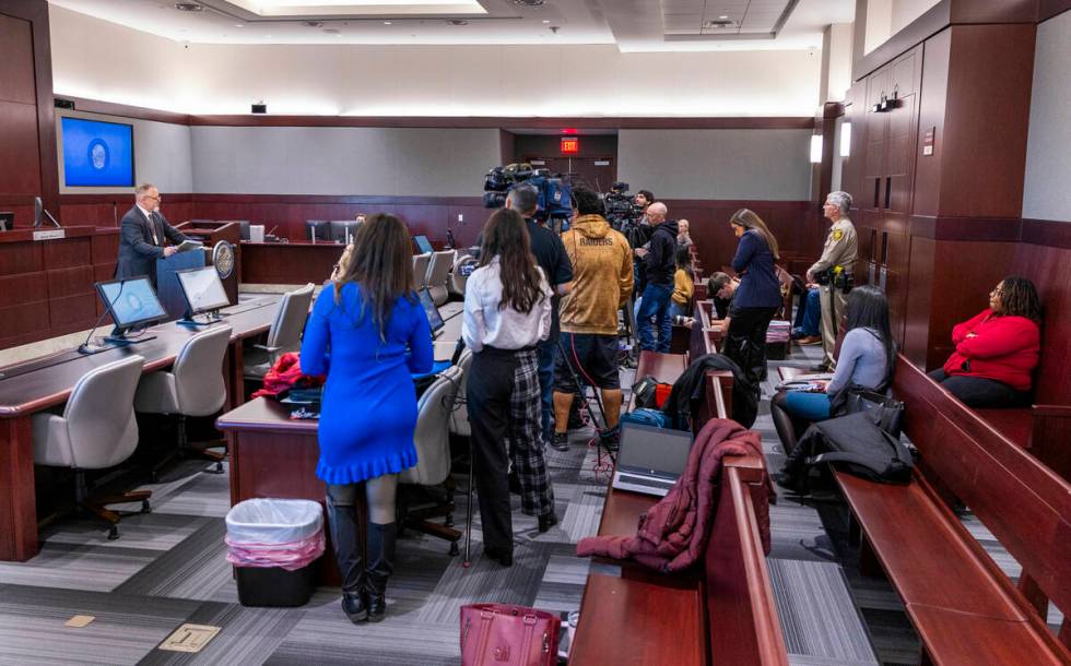 Chief Judge Jerry Wiese II speaks in his courtroom during a press conference by about Deobra Re ...