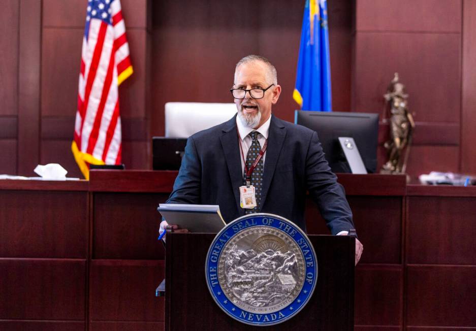 Chief Judge Jerry Wiese II speaks in his courtroom during a press conference by about Deobra Re ...