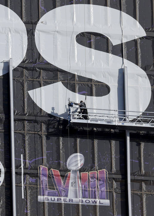 An advertising wrap for Pepsi is seen on the Delano Las Vegas near Allegiant Stadium on Wednesd ...