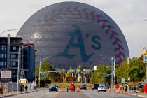 The MSG Sphere displays A's message after MLB owners approved the relocation of the Oakland Ath ...