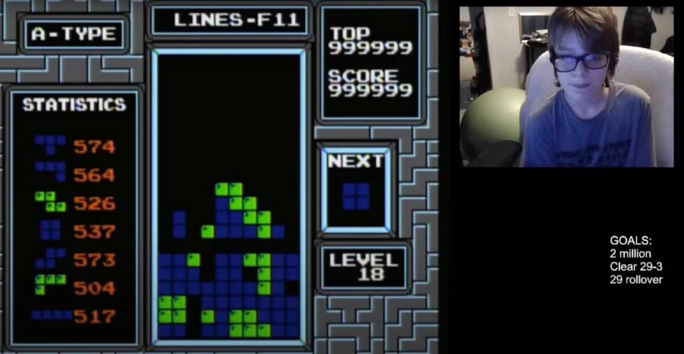 In this image taken from video, 13-year-old player named Willis Gibson plays a game of Tetris. ...