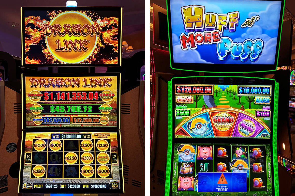 Slots jackpots worth $130,500, left, and $125,000 were won Tuesday, Jan. 9, 2023, at Caesars Pa ...