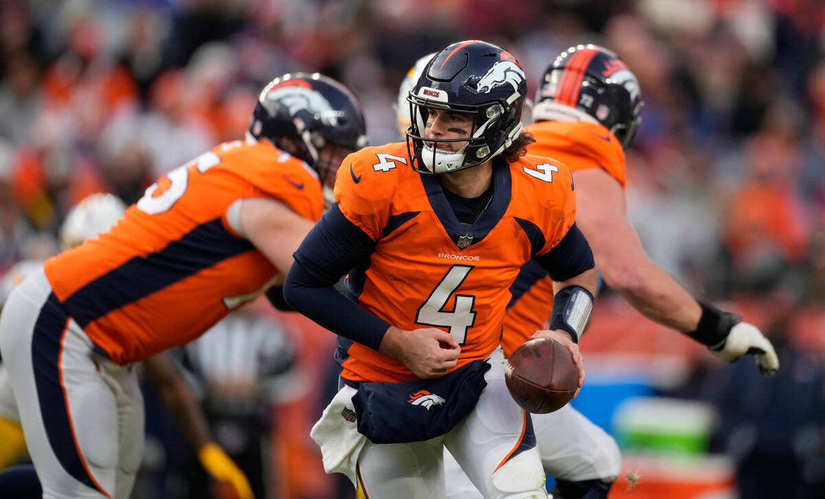 Denver Broncos quarterback Jarrett Stidham (4) in the second half of an NFL football game in Em ...