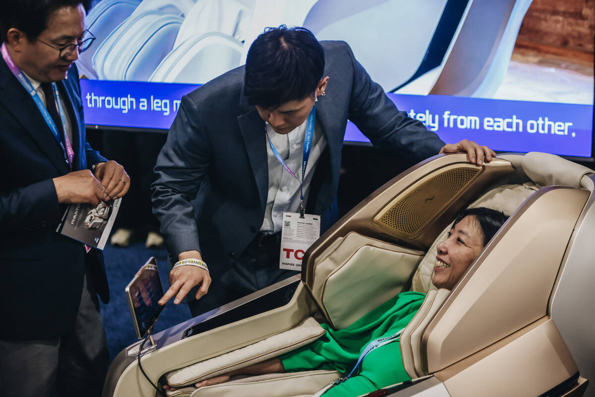 A massage chair by Bodyfriend is tested during CES Unveiled at the Mandalay Bay Convention Cent ...