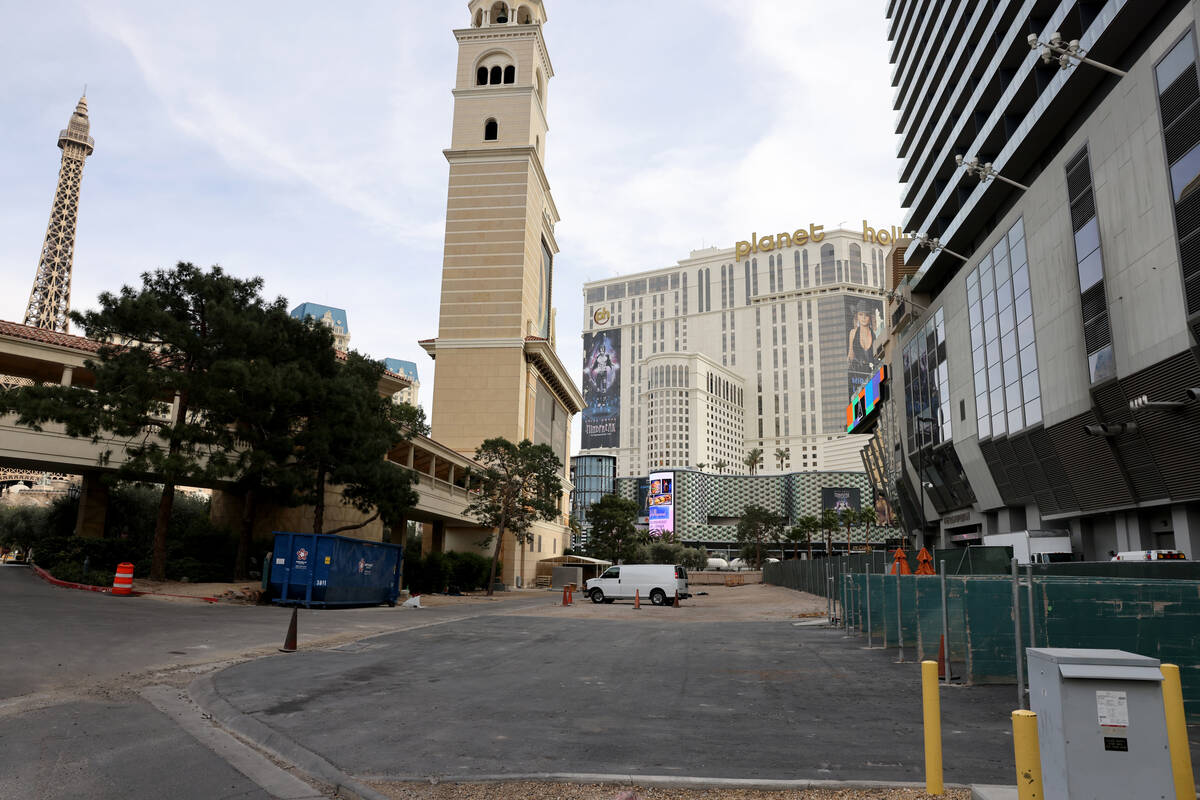 A sliver of land between the Bellagio and The Cosmopolitan is shown on the Strip in Las Vegas o ...