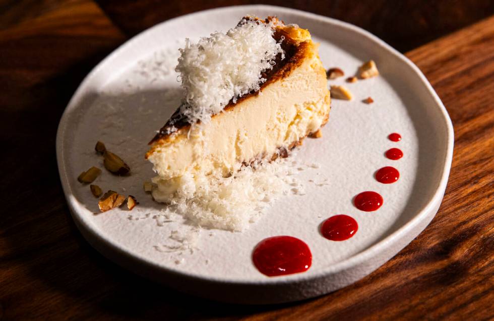 Basque cheesecake is pictured at Casa de Raku, a tapas bar, on Tuesday, Jan. 9, 2024, in Las Ve ...