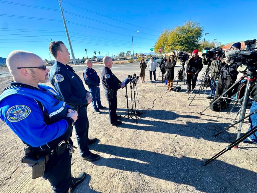 Deputy Chief Jonathan Boucher of the Henderson Police Department speaks to the media on Jan. 8, ...