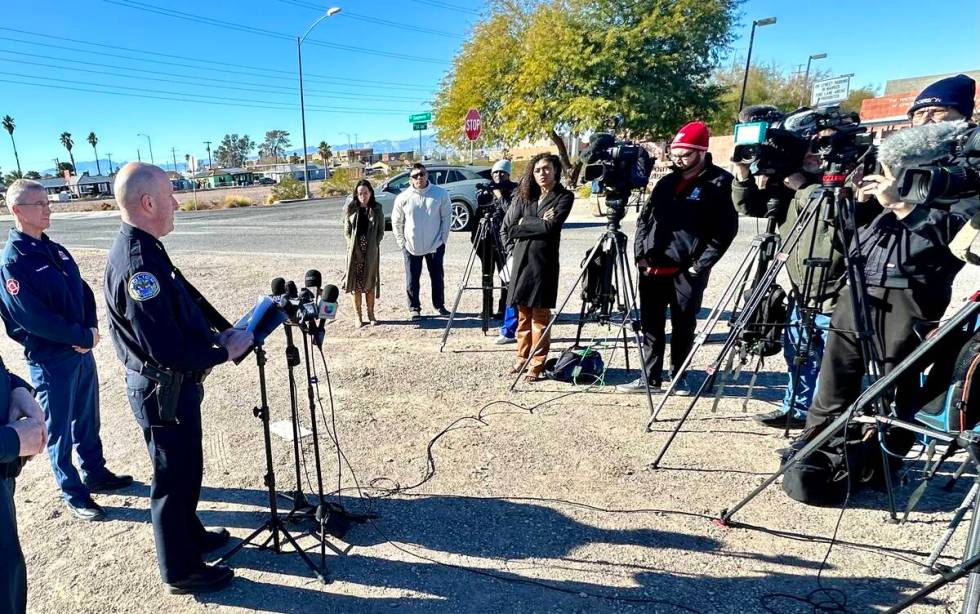 Deputy Chief Jonathan Boucher of the Henderson Police Department speaks to the media on Jan. 8, ...