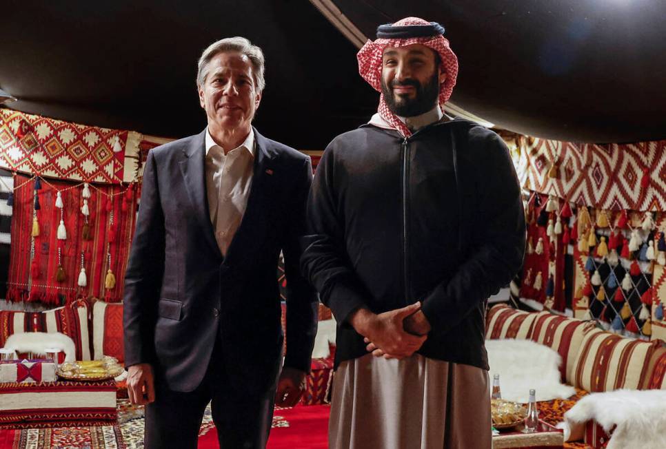 U.S. Secretary of State Antony Blinken meets with Saudi Crown Prince Mohammed bin Salman during ...