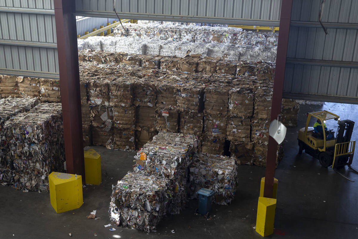 Materials are baled for recycling at Republic Services on Oct. 22, 2021, in North Las Vegas. (E ...