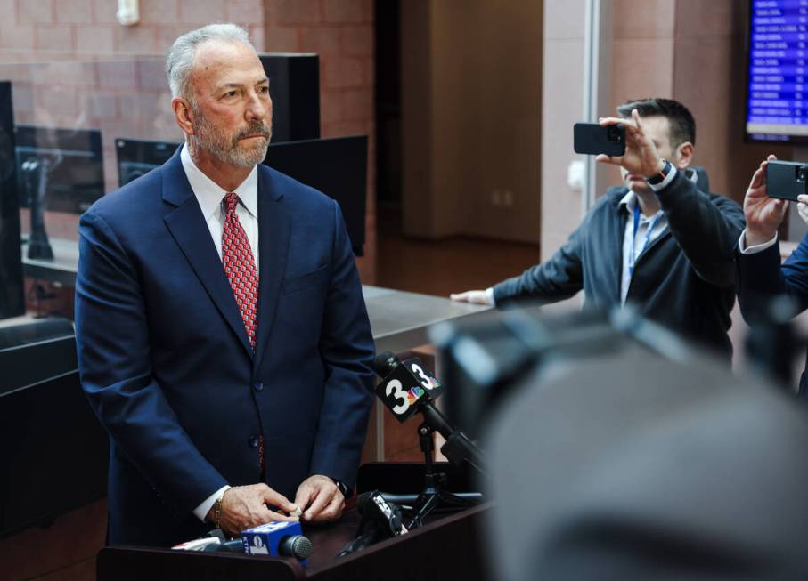 Clark County District Attorney Steve Wolfson addresses media after a hearing for Duane “ ...