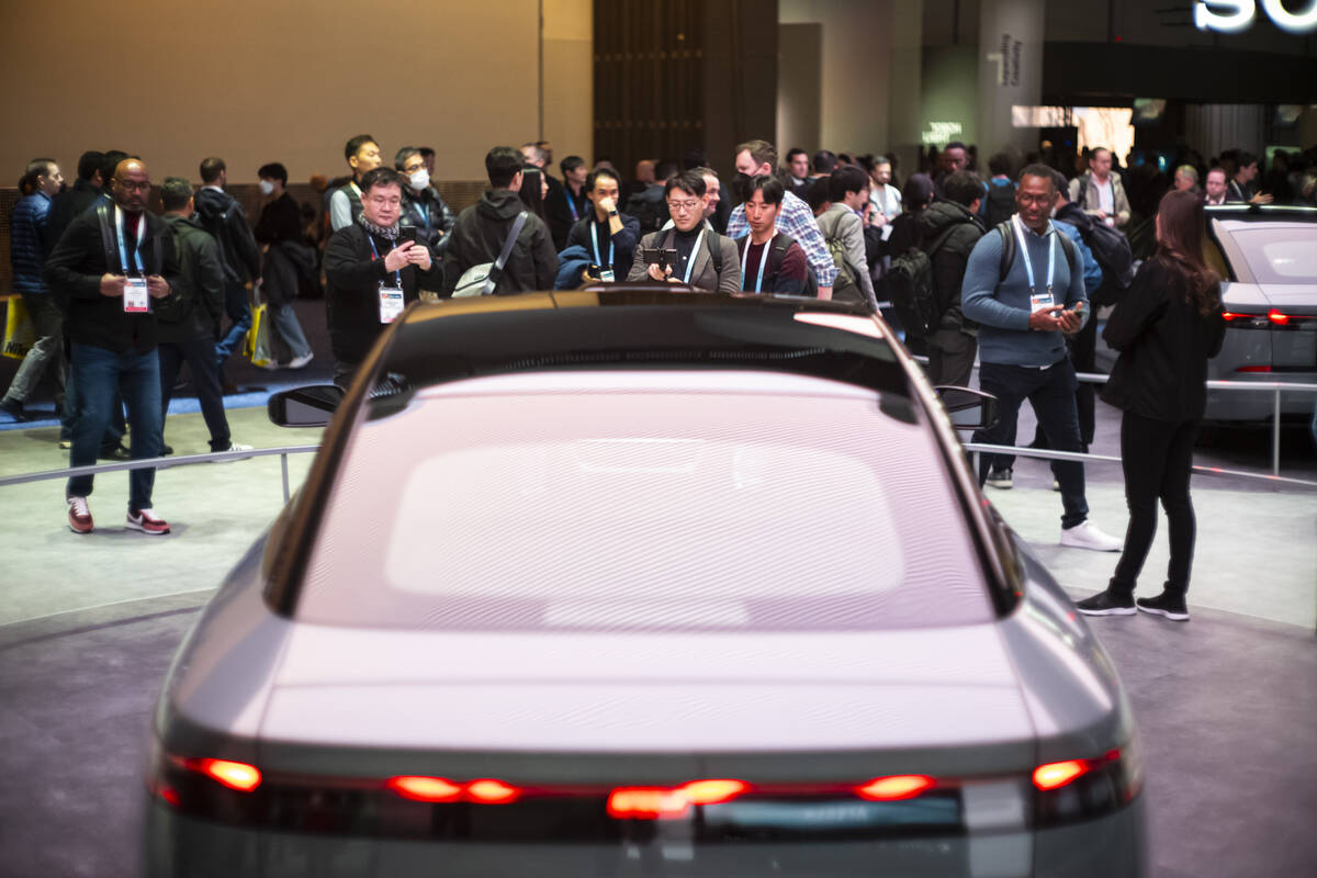 Attendees check out the AFEELA Prototype from Sony Honda Mobility during the first day of CES a ...