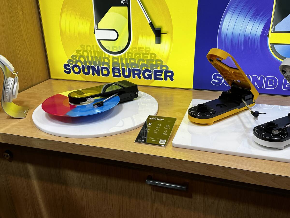 Sound Burger, a portable record player from the Japanese company Audio-Technica. (Sean Hemmersm ...