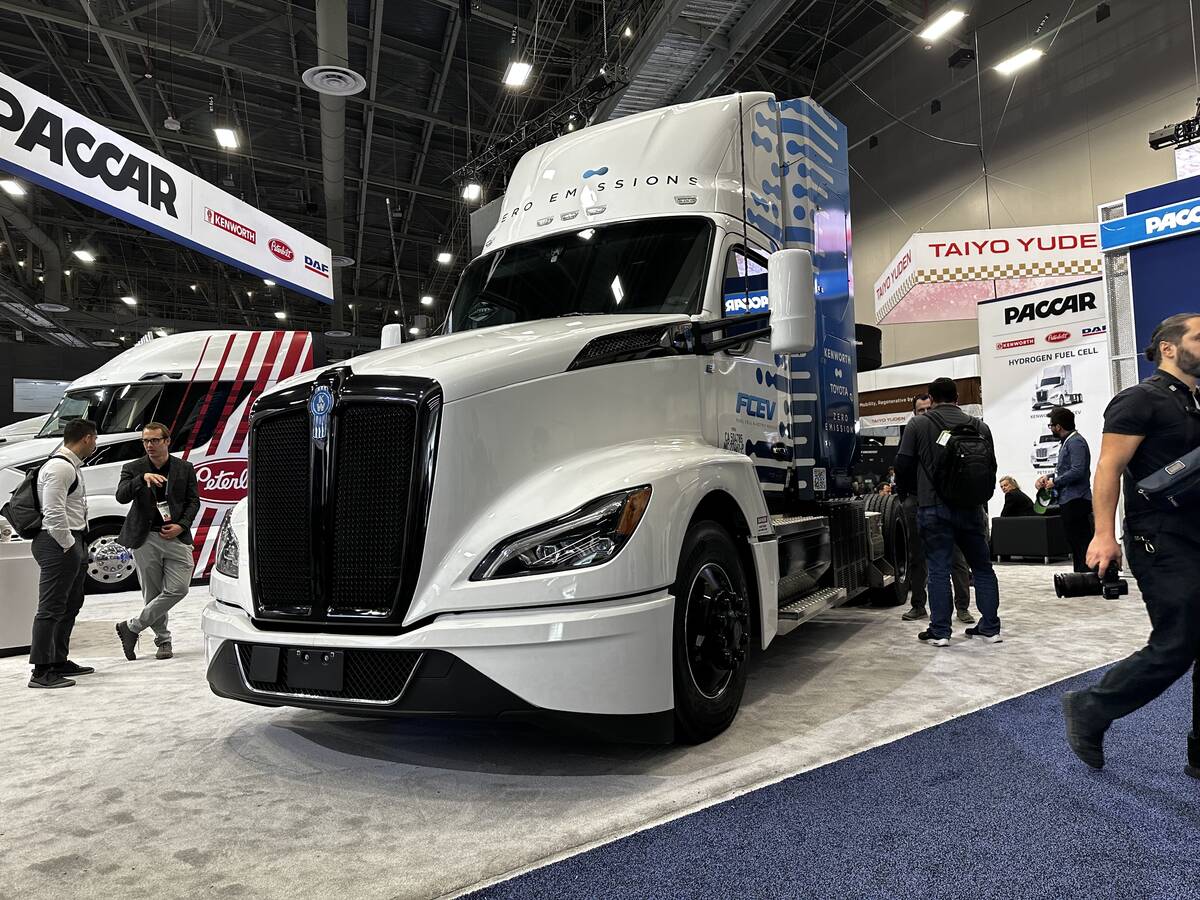 Kentworth was display a semitruck powered by hydrogen fuel that produces zero fossil fuel emiss ...