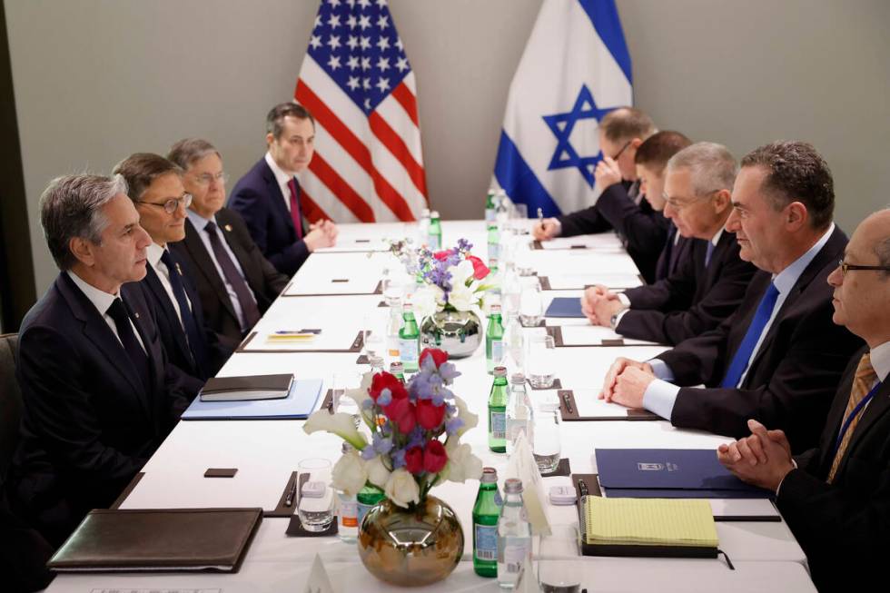 U.S. Secretary of State Antony Blinken, left, attends a meeting with Israel's Foreign Minister ...