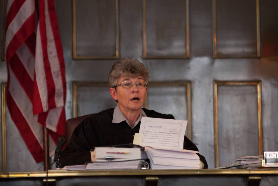 FILE - Judge Kimberly Wanker presides in Esmeralda County Fifth Judicial Court in Goldfield, Ne ...