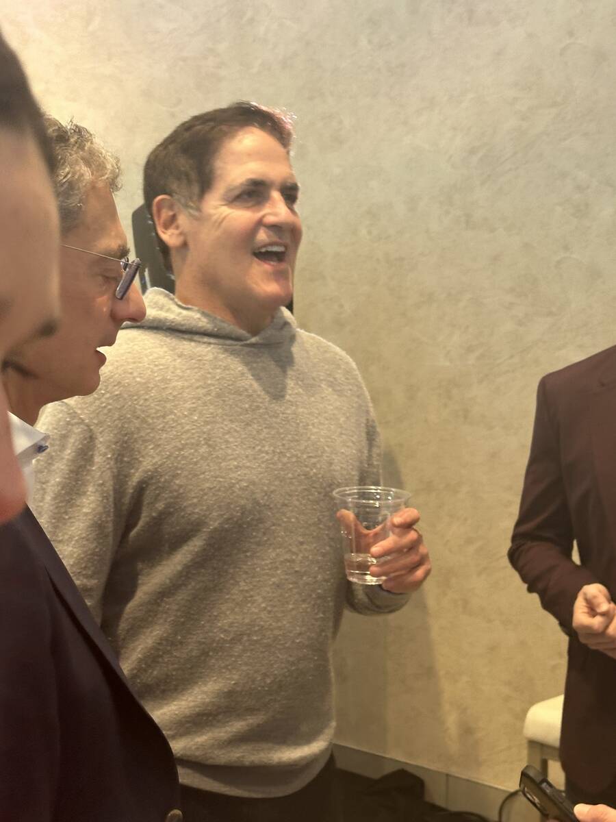 Dallas Mavericks minority owner and "Shark Tank" co-star Mark Cuban is shown a Brand Innovators ...