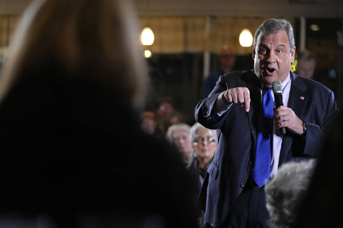 Former New Jersey Gov. Chris Christie speaks at a town hall campaign event at Mitchell Hill BBQ ...