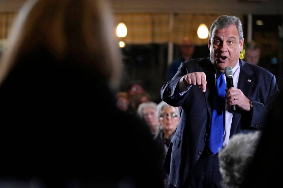 Former New Jersey Gov. Chris Christie speaks at a town hall campaign event at Mitchell Hill BBQ ...