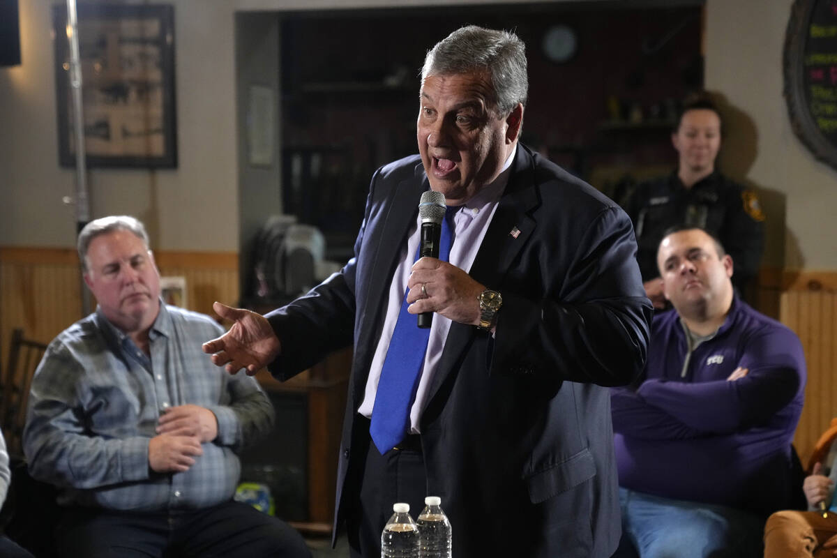 Former New Jersey Gov. Chris Christie speaks at a town hall campaign event at Mitchell Hill BBQ ...