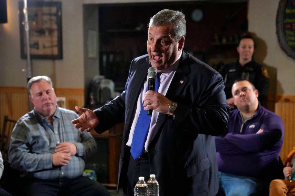 Former New Jersey Gov. Chris Christie speaks at a town hall campaign event at Mitchell Hill BBQ ...