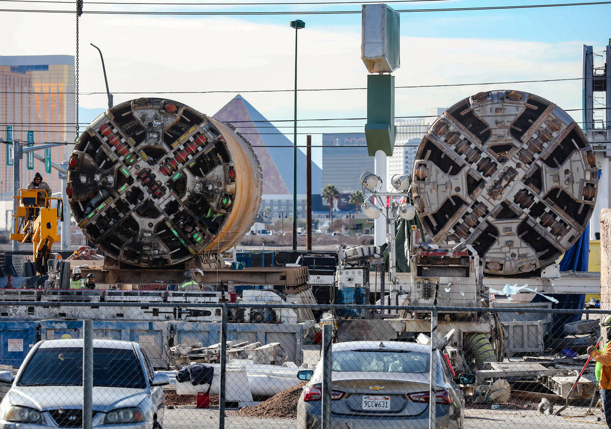 Two boring machines on land the Boring Company recently purchased across from UNLV for a planne ...