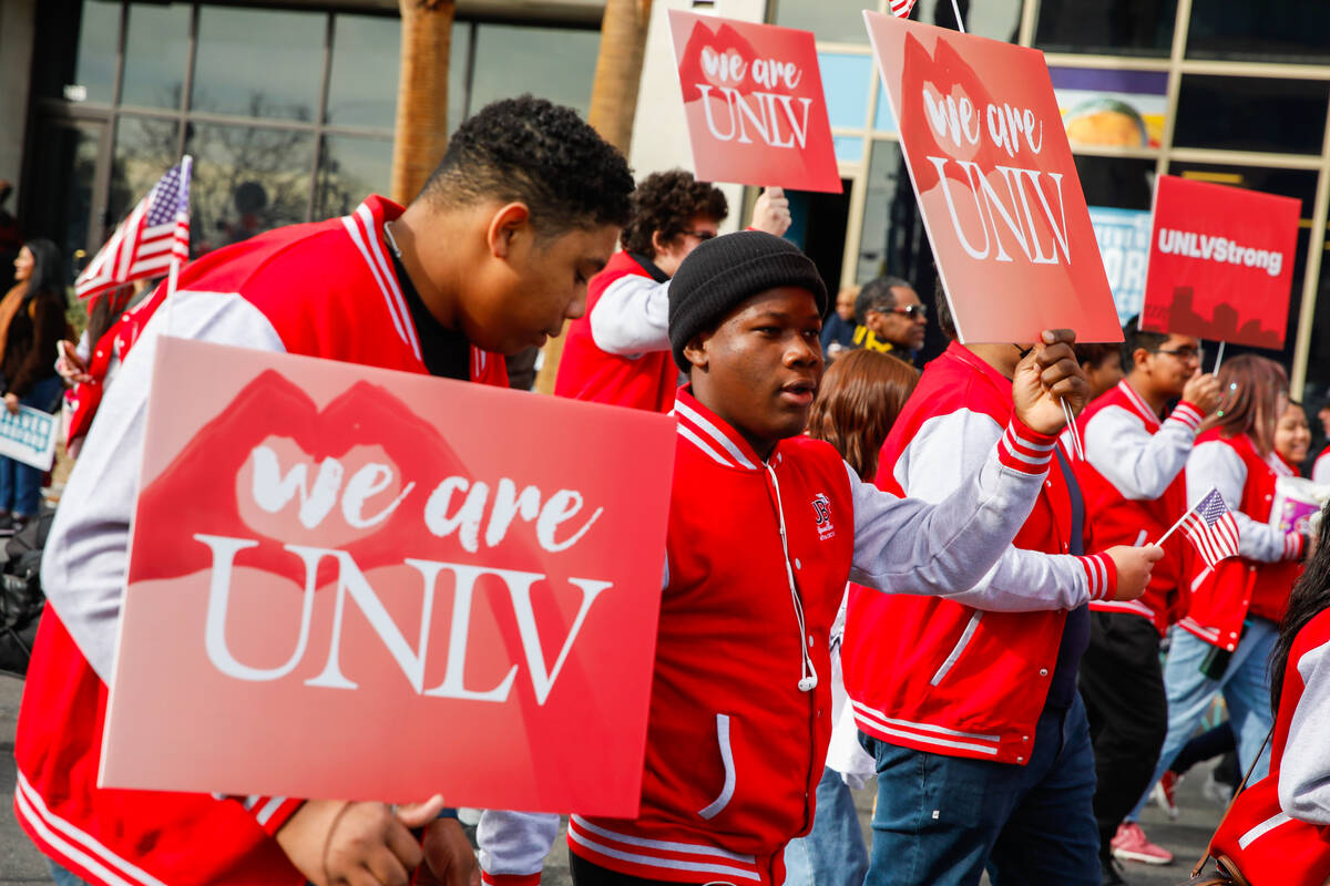 UNLV students walk in the annual Martin Luther King Jr. Day parade on Monday, Jan. 15, 2024 in ...