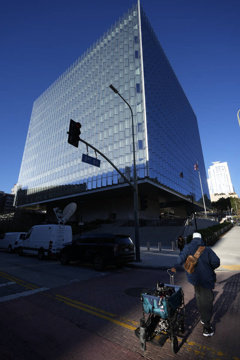 News crews arrive to a federal courthouse Thursday, Jan. 11, 2024, in Los Angeles. Hunter Biden ...