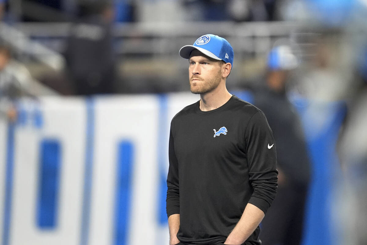 Detroit Lions offensive coordinator Ben Johnson watches before an NFL football game against the ...