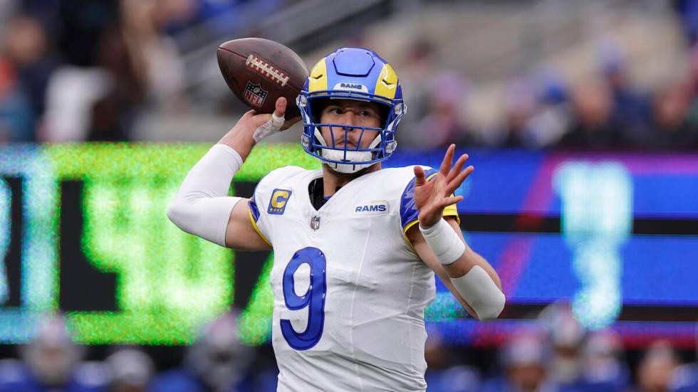 Los Angeles Rams quarterback Matthew Stafford (9) throws during the second half an NFL football ...