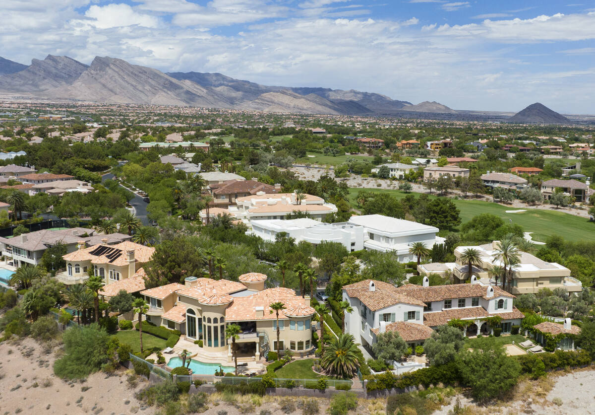 An aerial photo shows homes in Summerlin near Summerlin Parkway and Rampart Boulevard, on Wedne ...