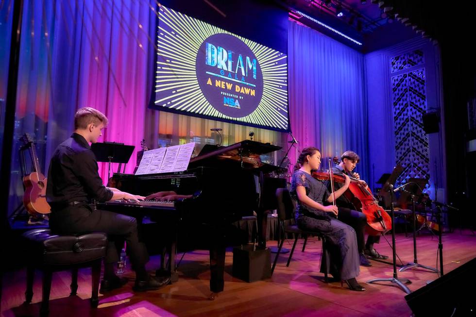 Pianist Scott Tilton, violinist Ella Cho and cellist Antonia McDonald are shown at the Nevada S ...